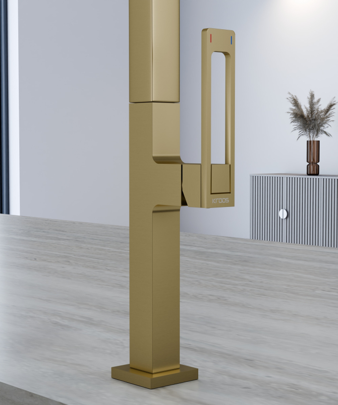 Miscelatore lavello alto moderno con doccetta - oro spazzolato