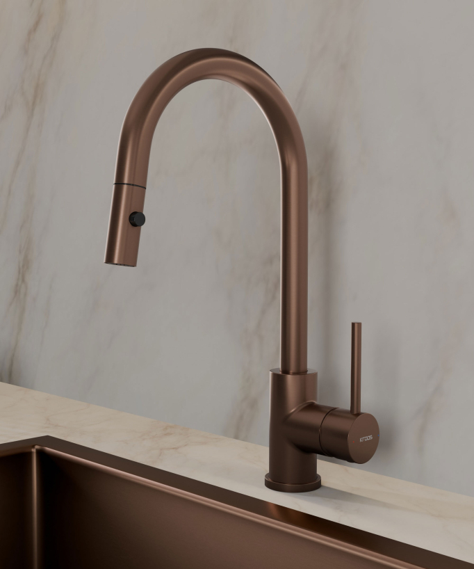 Miscelatore cucina moderno con doccetta - oro rosa spazzolato - small