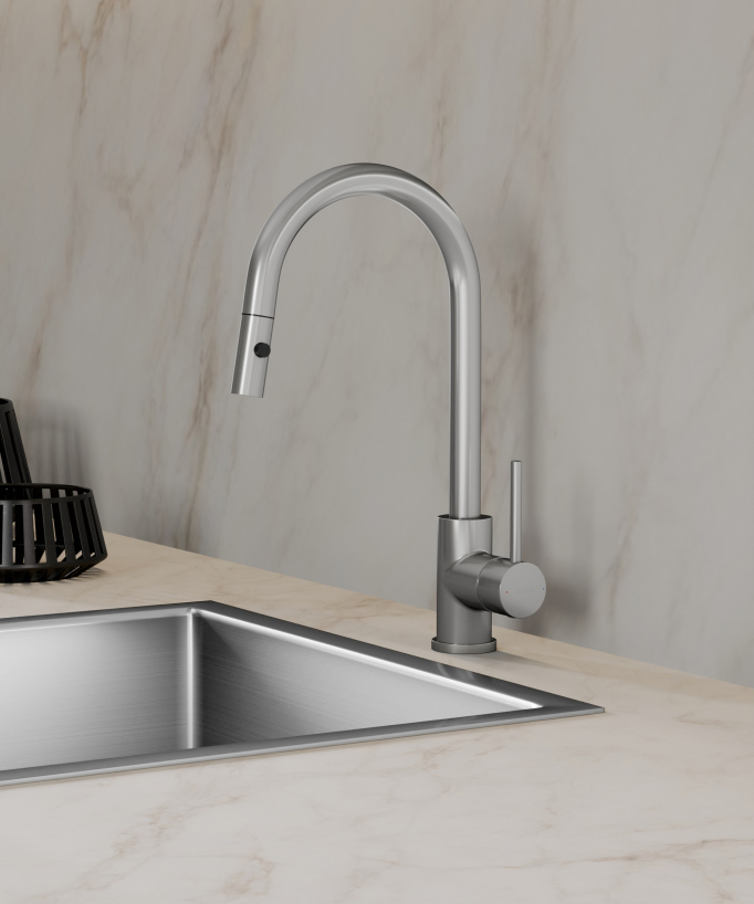 Miscelatore cucina con doccetta Nickel spazzolato - Corbeau