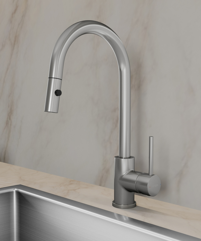 Miscelatore cucina con doccetta Nickel spazzolato - Corbeau