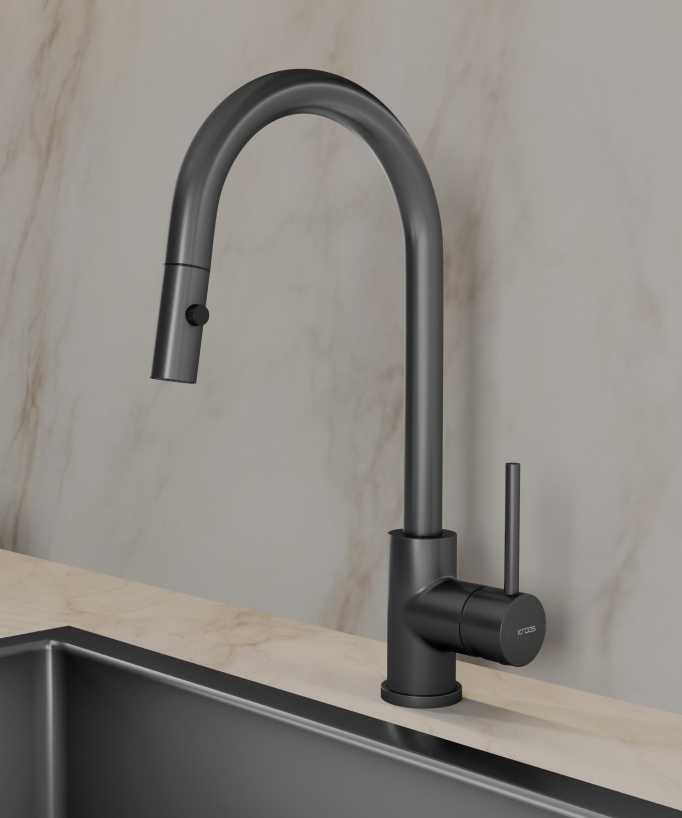 Miscelatore cucina moderno con doccetta - Gun metal - Corbeau