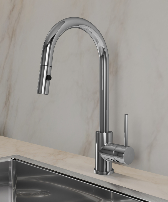 Miscelatore cucina moderno con doccetta - cromato - Corbeau