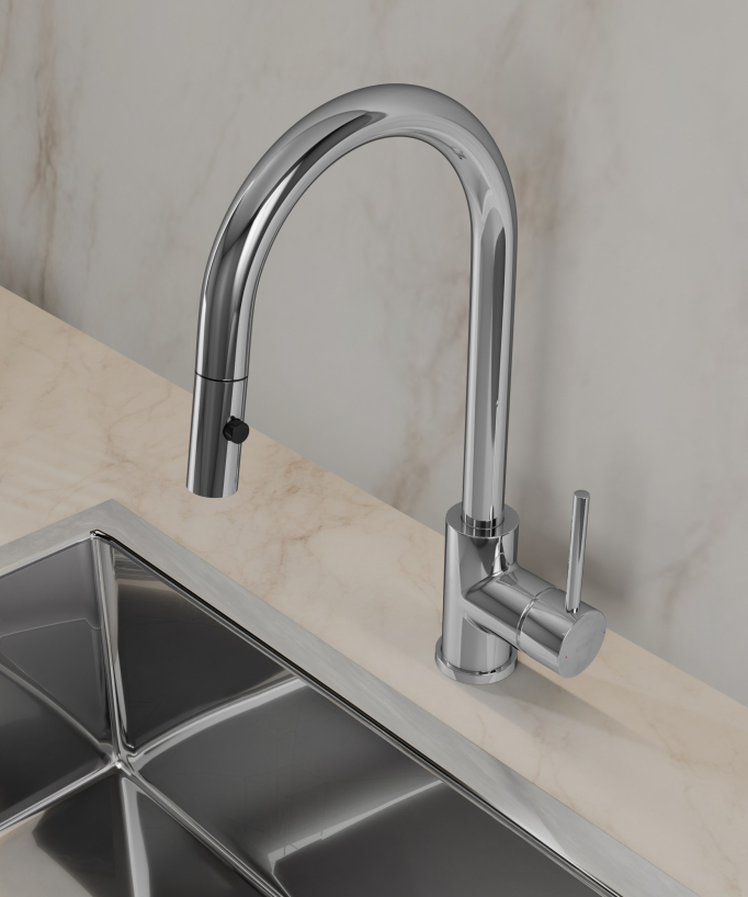 Miscelatore cucina moderno con doccetta - cromato - Corbeau