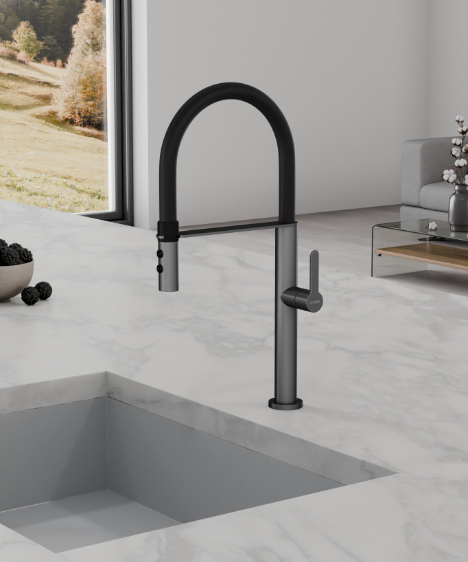 Miscelatore lavello alto con doccetta - Gun metal
