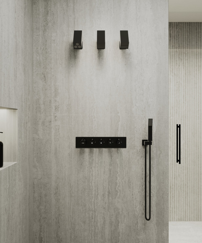 Set miscelatore termostatico multi-funzione con doccetta orientabile Nero - Sirius