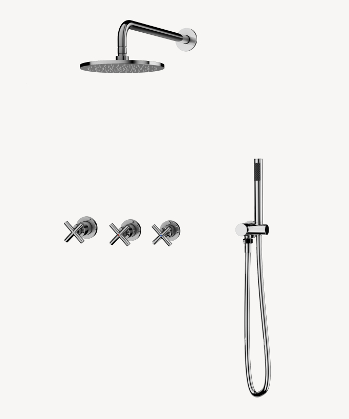 Set miscelatore doccia con maniglia a croce da incasso Cromato - Corbeau