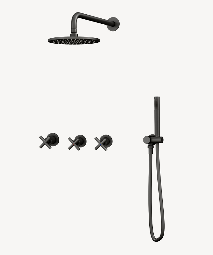 Set miscelatore doccia con maniglia a croce da incasso Gun metal - Corbeau