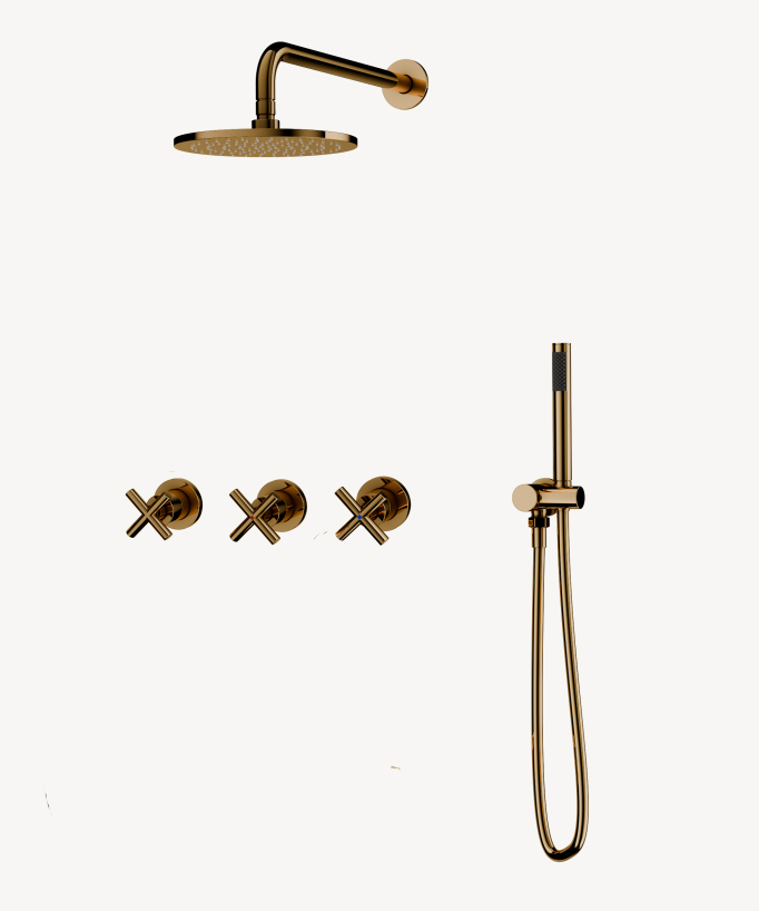 Set miscelatore doccia con maniglia a croce da incasso Oro - Corbeau