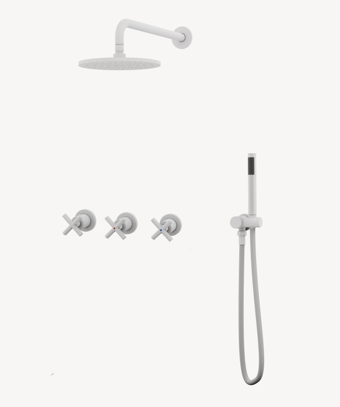 Set miscelatore doccia incasso con maniglia a croce Bianco - Corbeau