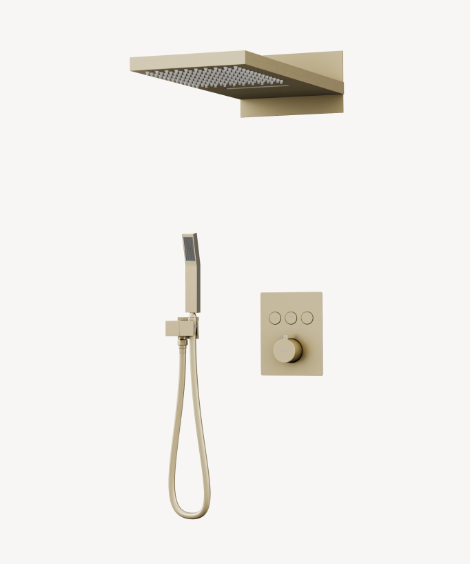 Pacchetto doccia termostatico con effetto cascata Oro spazzolato - Linosa - small