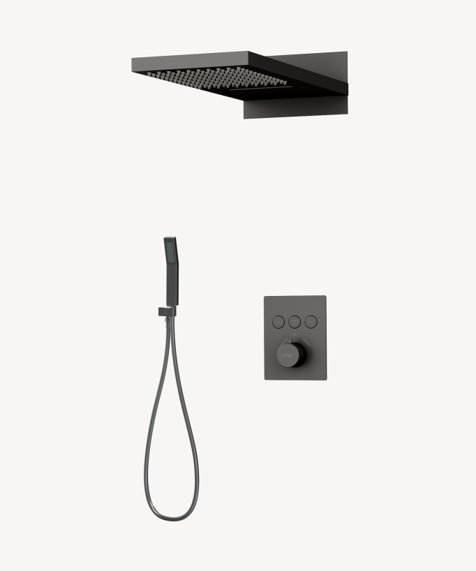 Pacchetto doccia termostatico con effetto cascata Gun metal - Linosa
