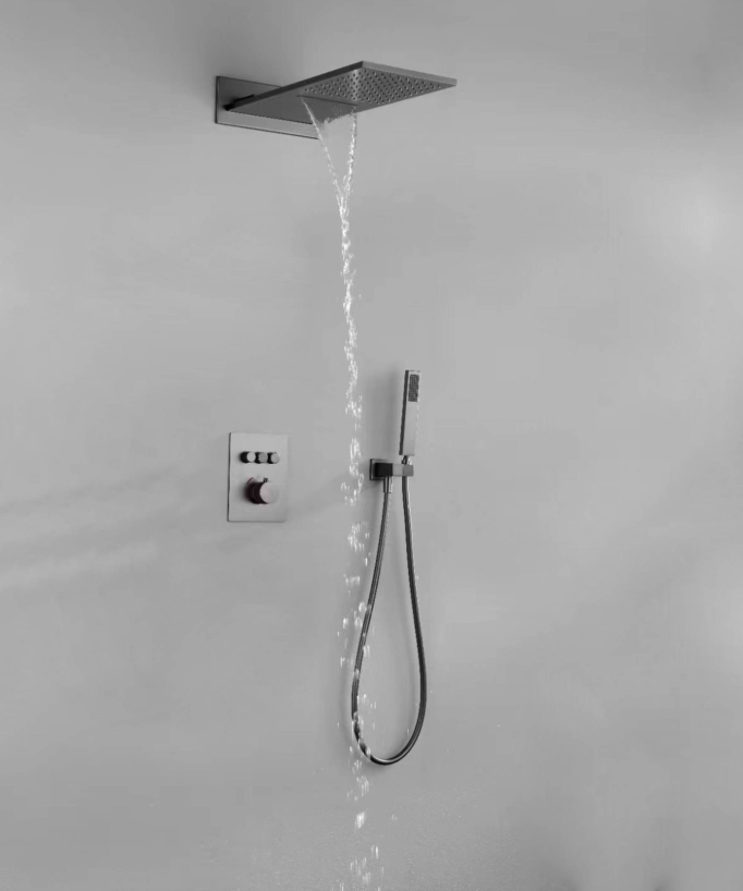 Pacchetto doccia termostatico con effetto cascata Gun metal - Linosa
