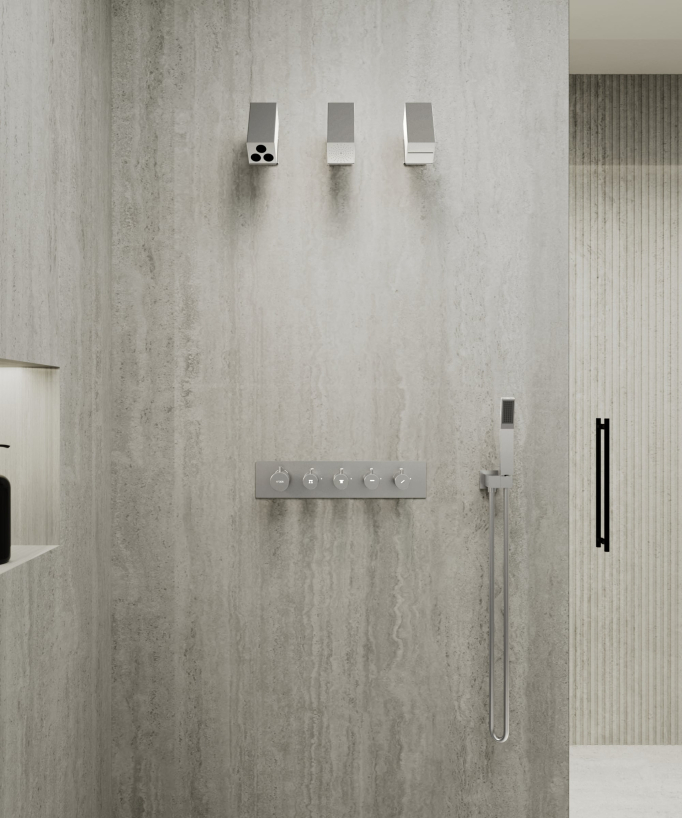 Set miscelatore termostatico multi-funzione con soffione orientabile Nickel spazzolato - Sirius