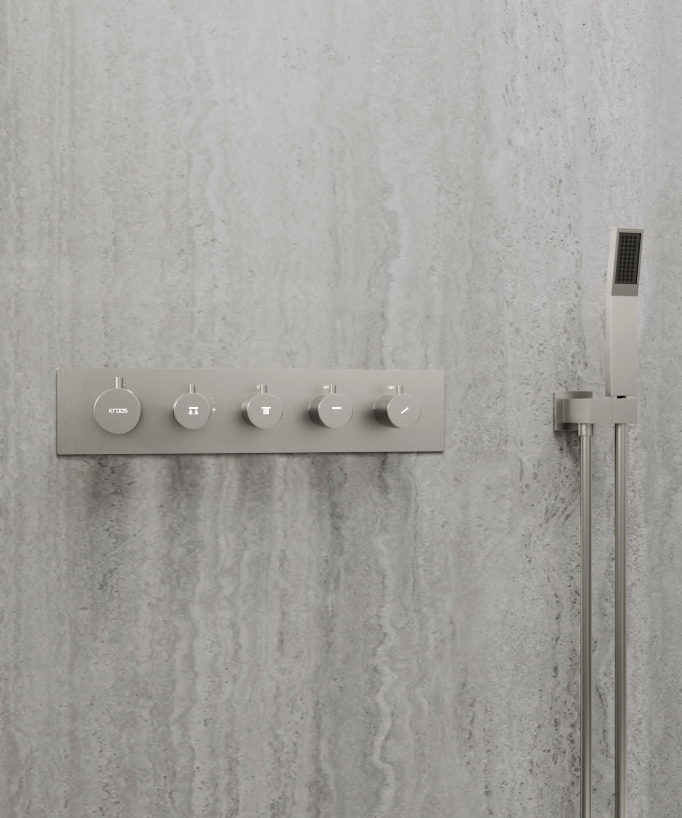 Set miscelatore termostatico multi-funzione con soffione orientabile Nickel spazzolato - Sirius