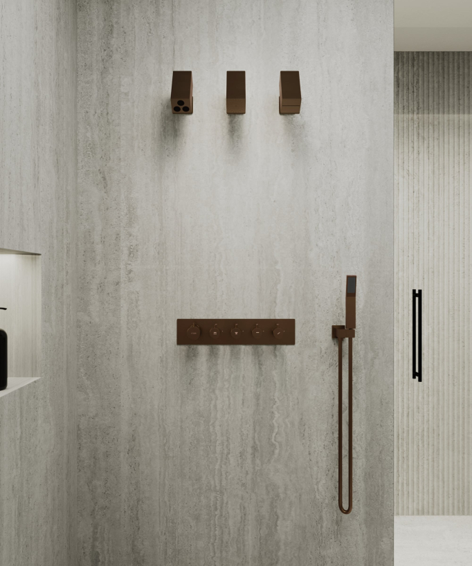 Set miscelatore termostatico multifunzione con soffione orientabile Oro rosa spazzolato - Sirius