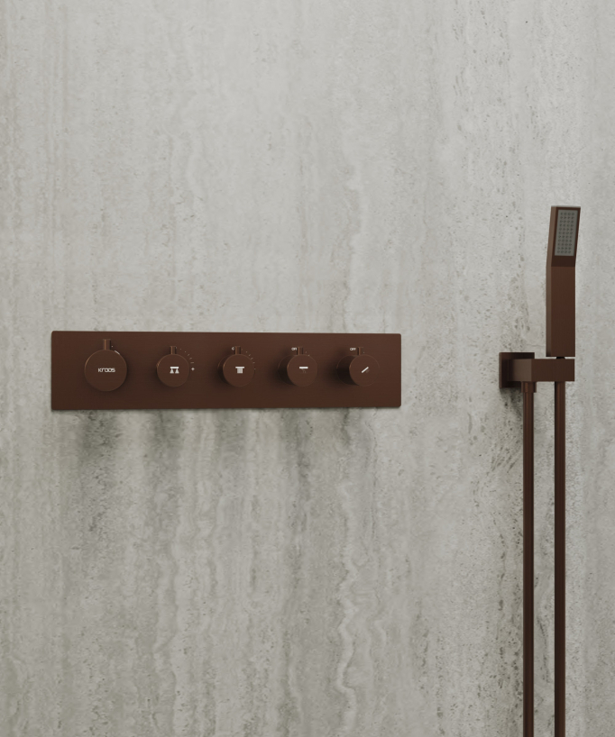 Set miscelatore termostatico multifunzione con soffione orientabile Oro rosa spazzolato - Sirius