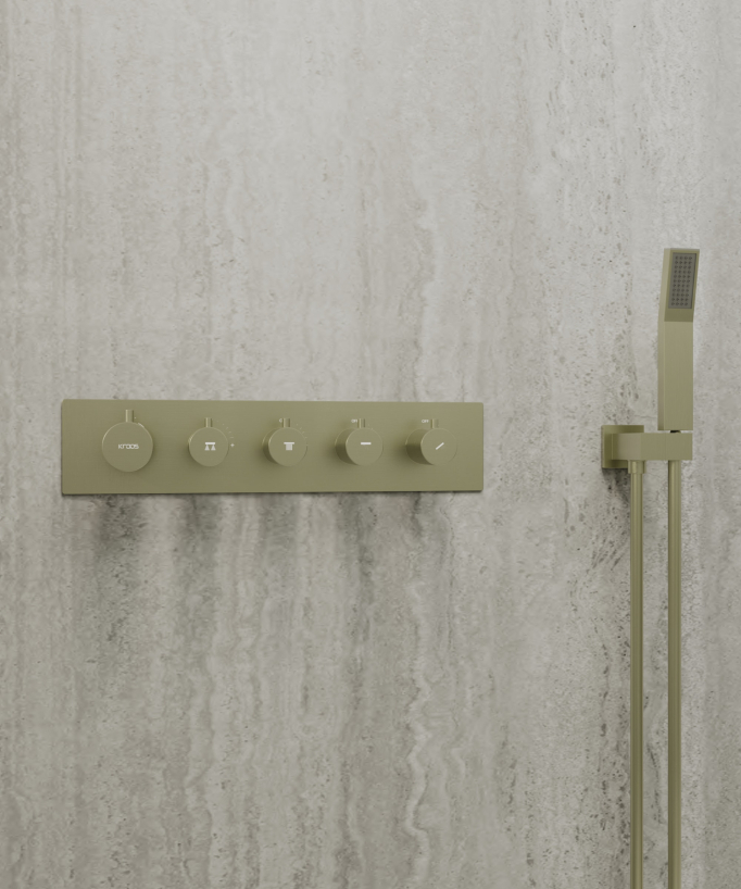 Set miscelatore termostatico multifunzione con soffione orientabile Oro spazzolato - Sirius