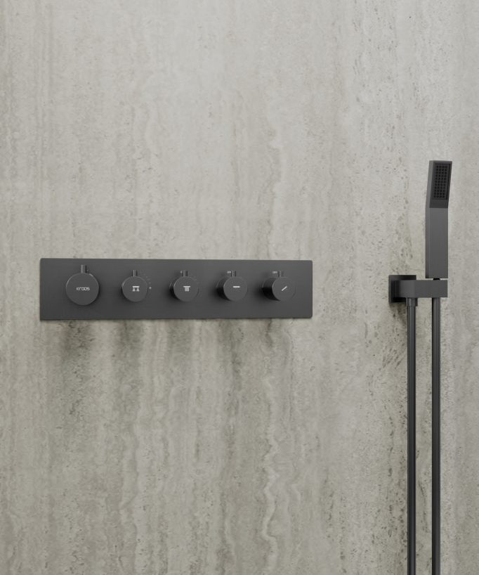 Set miscelatore termostatico multifunzione con soffione orientabile Gun metal - Sirius