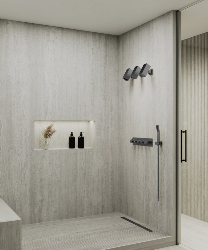 Set miscelatore termostatico multifunzione con soffione orientabile Gun metal - Sirius