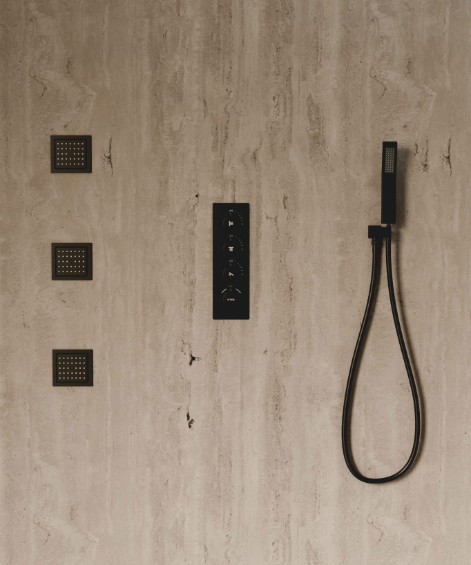 Sistema doccia termostatico a soffitto con getti nascosti 500 mm - Nero