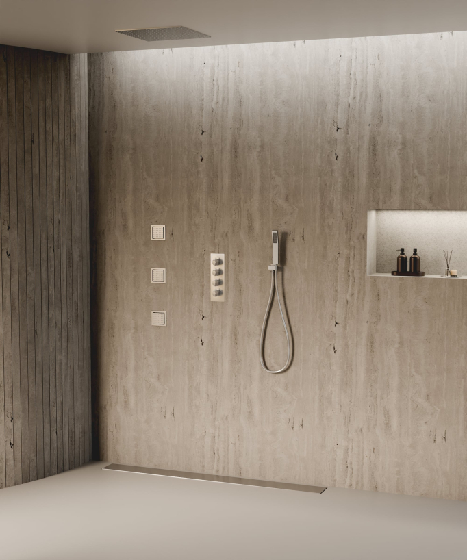 Sistema doccia termostatico a soffitto con getti nascosti 500 mm - Nickel spazzolato