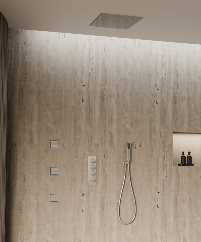 Sistema doccia termostatico a soffitto con getti nascosti 500 mm - Nickel spazzolato