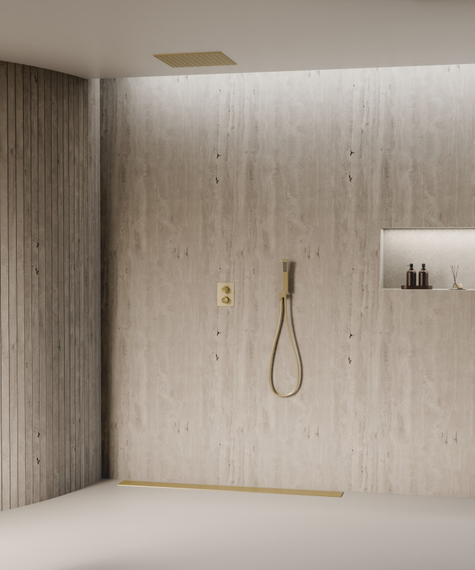 Sistema doccia termostatico a soffitto - Oro spazzolato