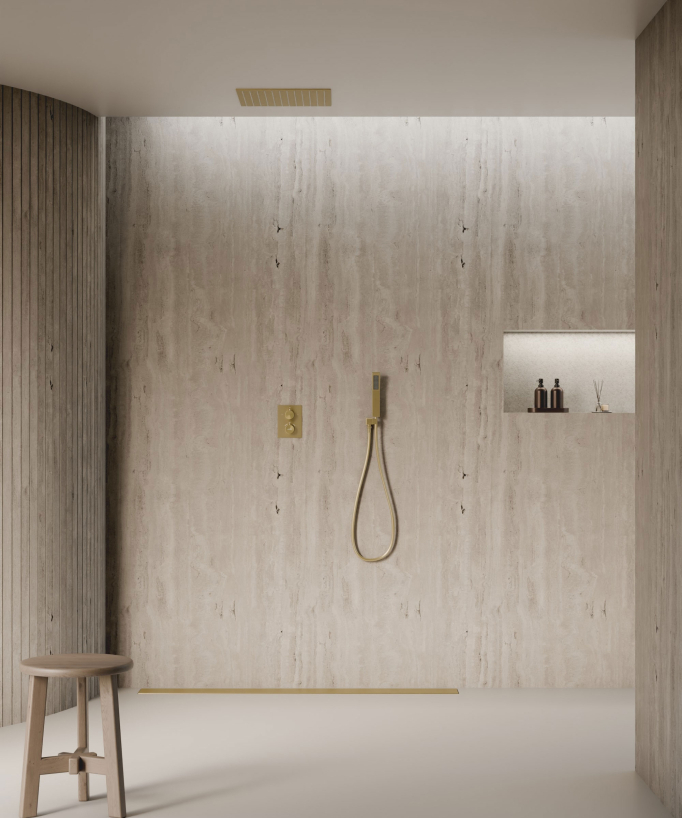 Sistema doccia termostatico a soffitto - Oro spazzolato