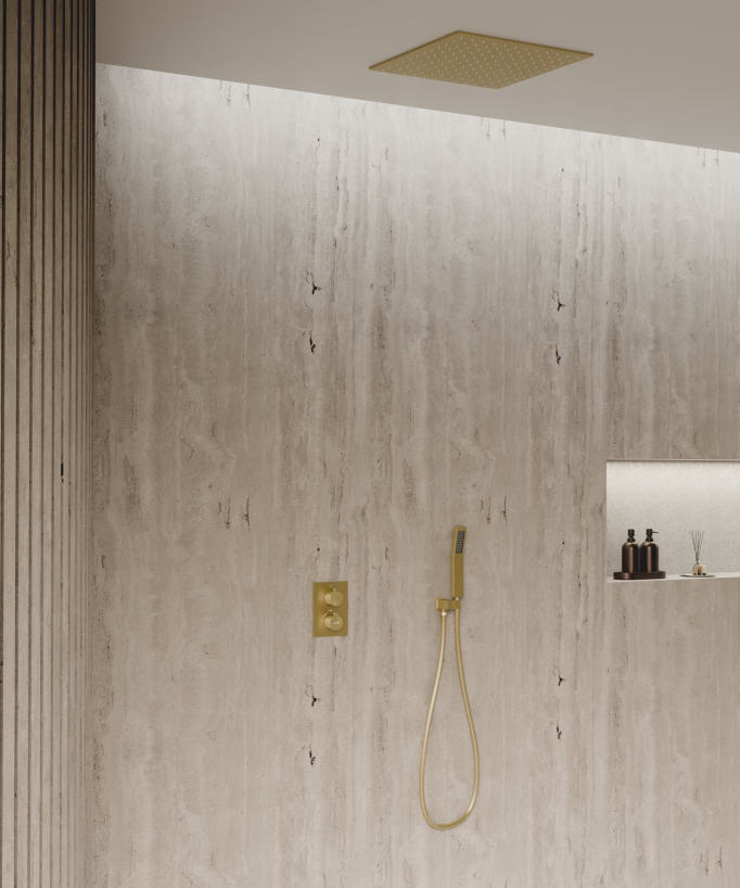 Sistema doccia termostatico a soffitto - Oro spazzolato