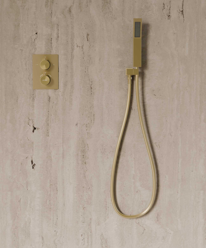 Sistema doccia termostatico a soffitto - Oro spazzolato