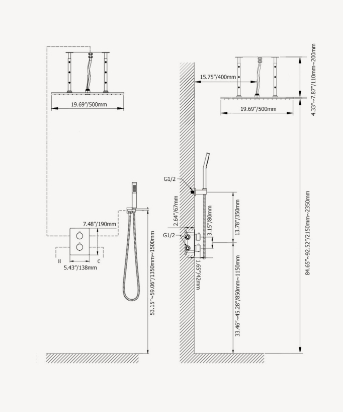 Sistema doccia termostatico a soffitto - Nero