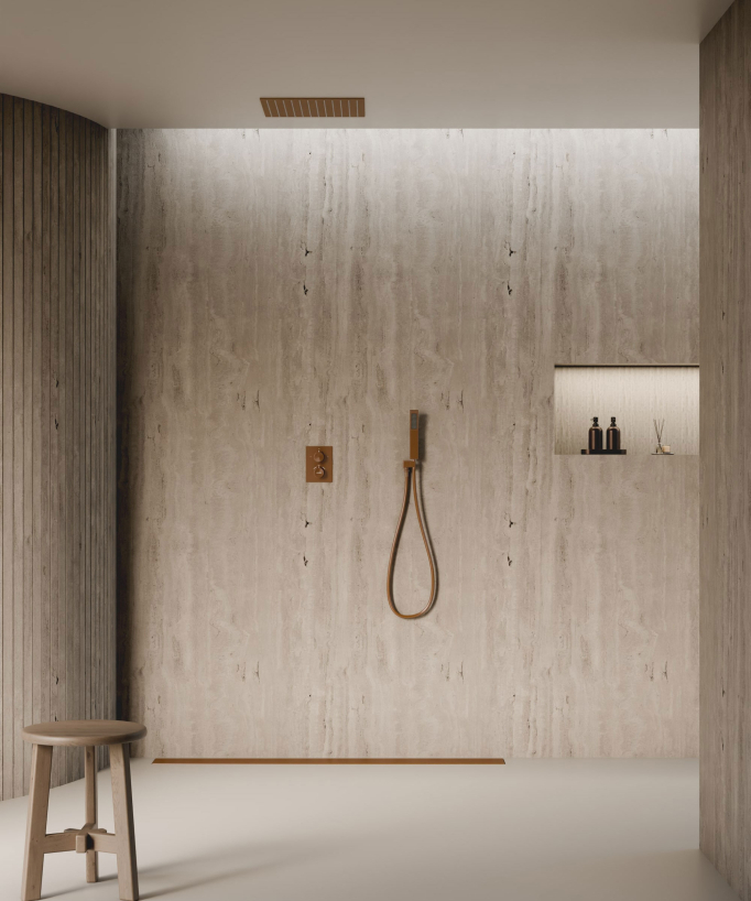 Sistema doccia termostatico a soffitto - Oro rosa spazzolato