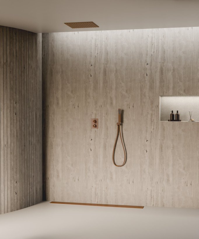 Sistema doccia termostatico a soffitto - Oro rosa spazzolato