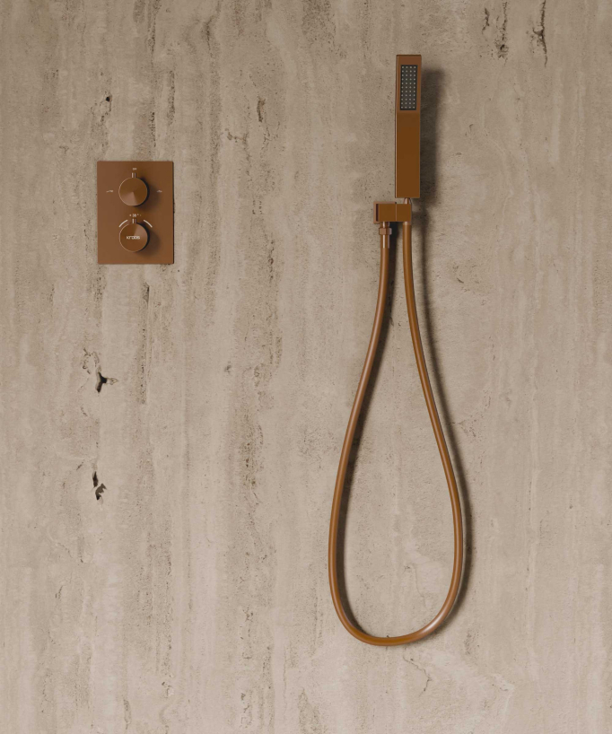 Sistema doccia termostatico a soffitto - Oro rosa spazzolato