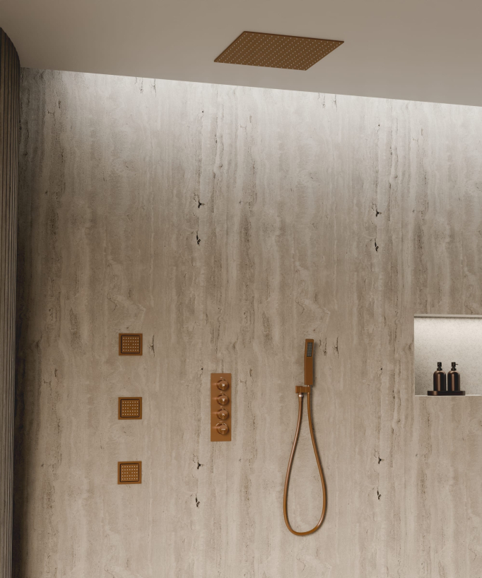 Sistema doccia termostatico a soffitto con getti nascosti 500 mm - Oro rosa spazzolato