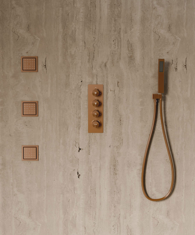 Sistema doccia termostatico a soffitto con getti nascosti 500 mm - Oro rosa spazzolato