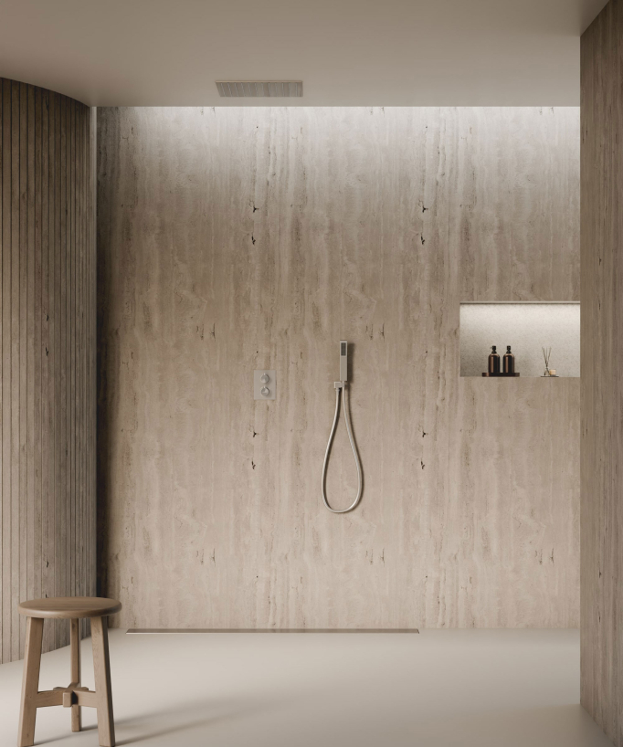 Sistema doccia termostatico a soffitto - Nickel spazzolato