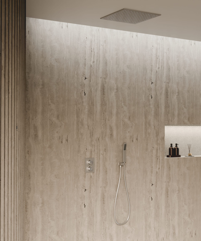 Sistema doccia termostatico a soffitto - Nickel spazzolato