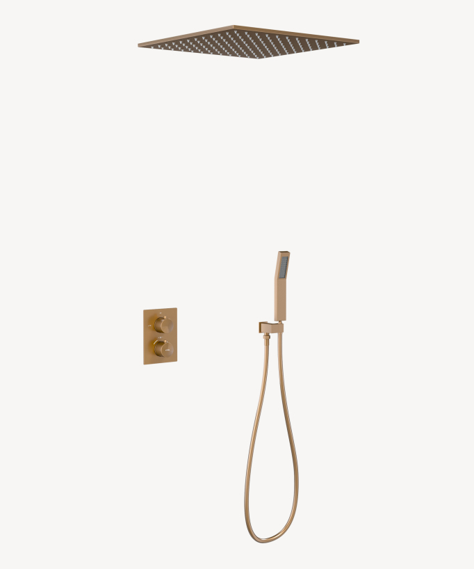 Sistema doccia termostatico a incasso soffitto Oro rosa - Sirius