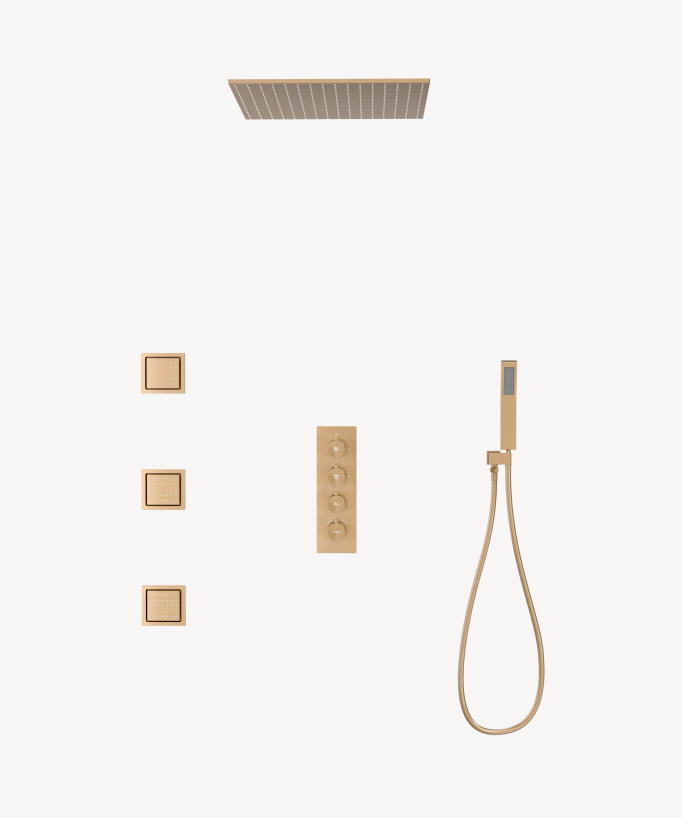 Cielo doccia termostatico incassato soffitto 500 mm, 3 getti corpo Oro rosa - Sirius