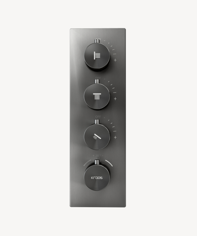 Cielo doccia termostatico incassato soffitto 500 mm, 3 getti corpo Gun metal - Sirius