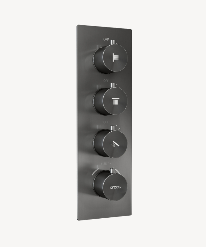 Cielo doccia termostatico incassato soffitto 500 mm, 3 getti corpo Gun metal - Sirius