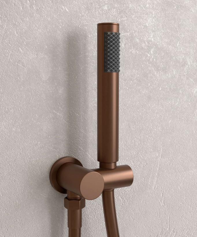 Colonna doccia da incasso termostatica con soffione a pioggia anticalcare - Corbeau, Finitura Oro Rosa Spazzolato