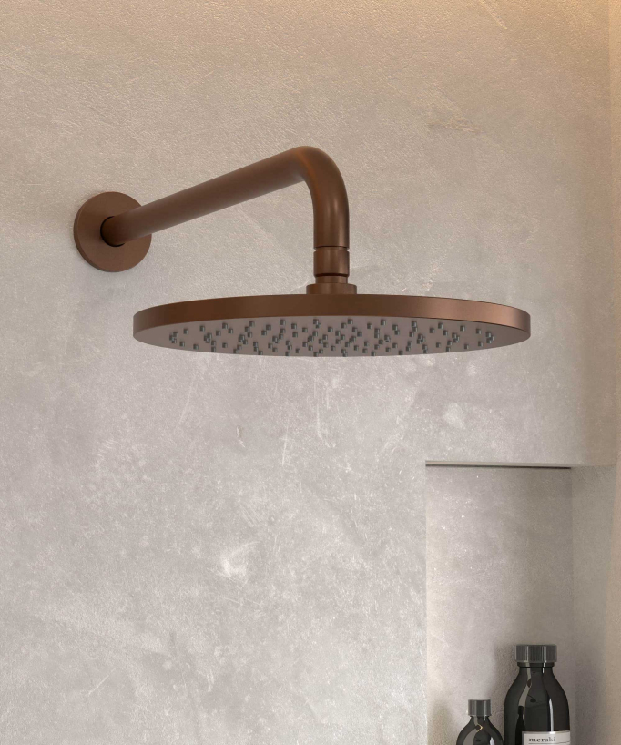 Colonna doccia da incasso termostatica con soffione a pioggia anticalcare - Corbeau, Finitura Oro Rosa Spazzolato