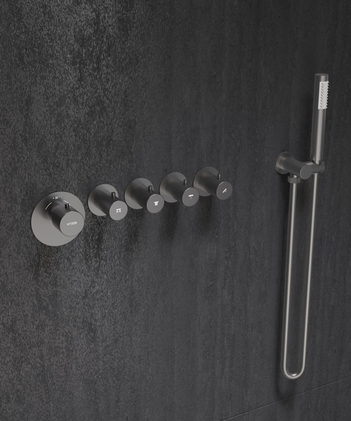 Set miscelatore termostatico multispray con doccetta orientabile Gun metal - Corbeau