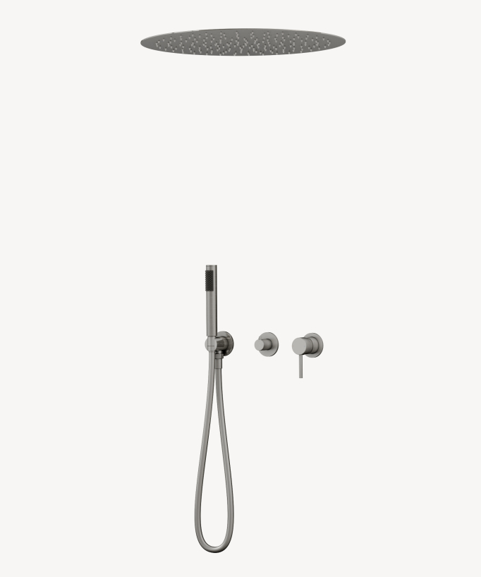 Set miscelatore doccia 3 fori incasso soffitto tondo Nickel spazzolato - Corbeau