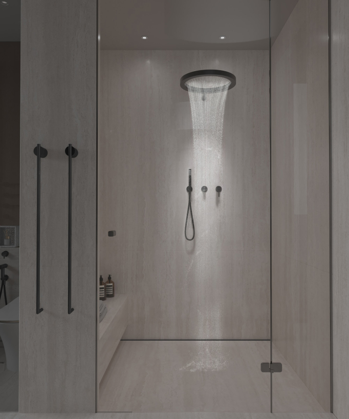 Kit doccia con soffione a pioggia circolare Nero - Corbeau
