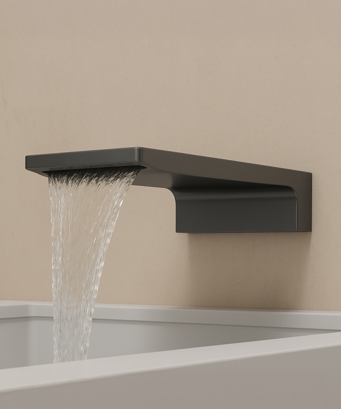 Colonna doccia e bagno da incasso con bocca a cascata gun metal – Thilia