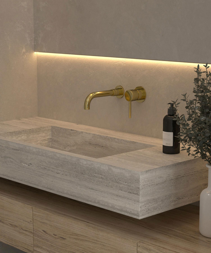Miscelatore lavabo a parete dorato - Corbeau