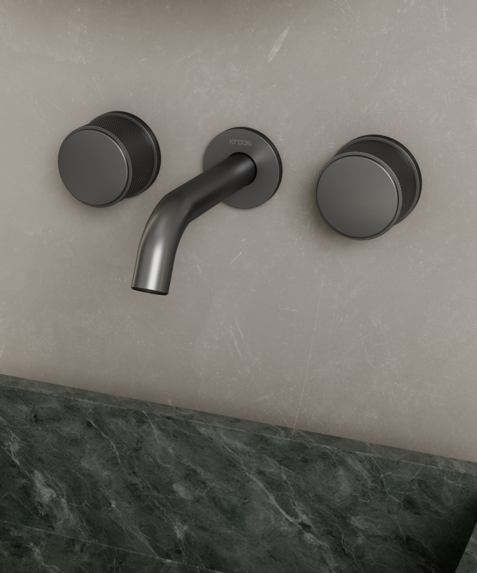 Rubinetto miscelatore a muro per lavabo Gun metal - Leros